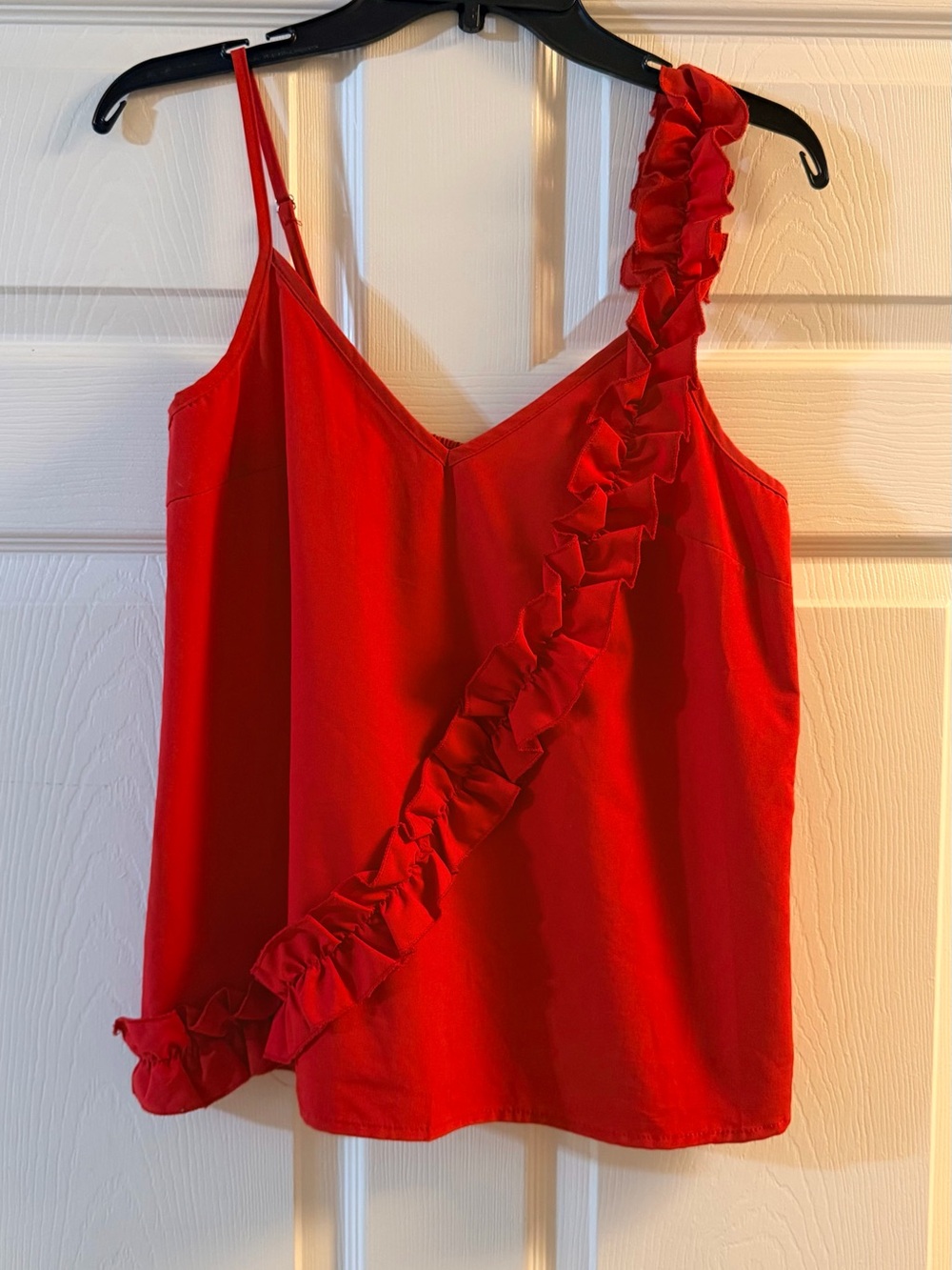 Ruffled One-Shoulder Red Camisole